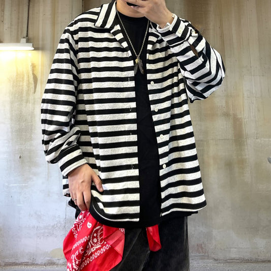 モノクロボーダールーズロングシャツ K0638