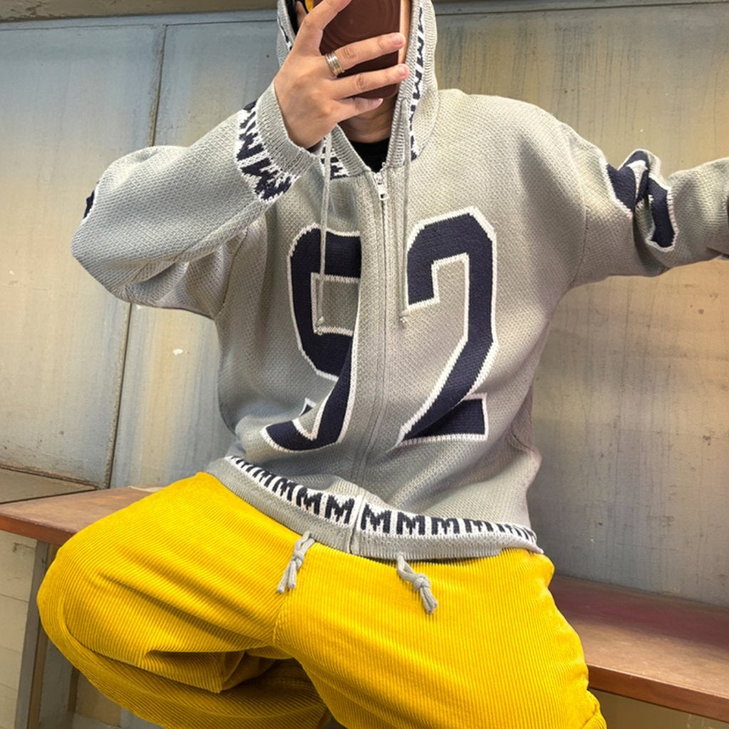 カレッジナンバリングジップアップニットパーカー K0708