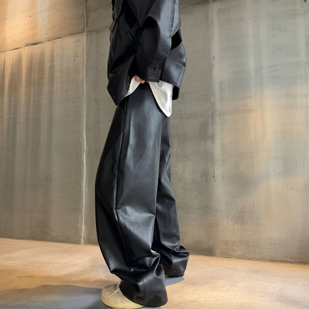 タックデザインPUレザーワイドパンツ K0698