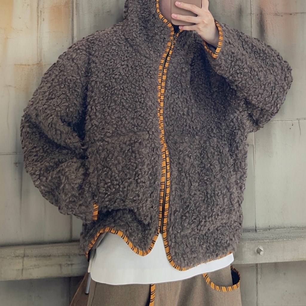 タイガーパイピングカーリーファーフーディブルゾン K0741