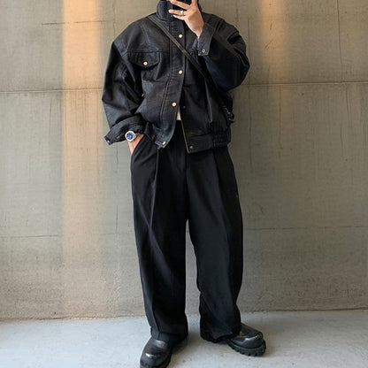 スタンドカラーワークレザージャケット K0776