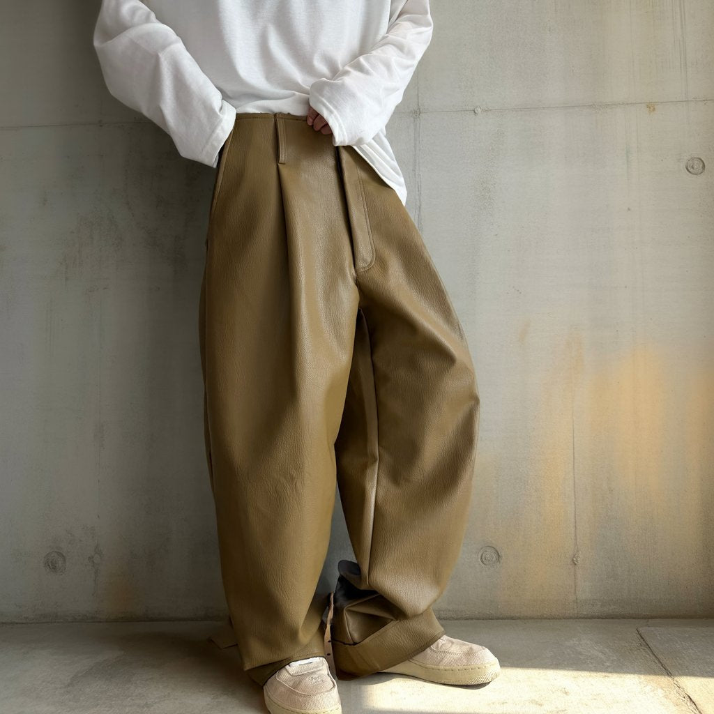 タックデザインPUレザーワイドパンツ K0698