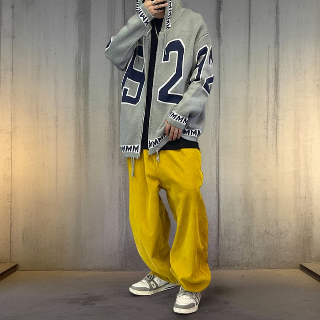 カレッジナンバリングジップアップニットパーカー K0708