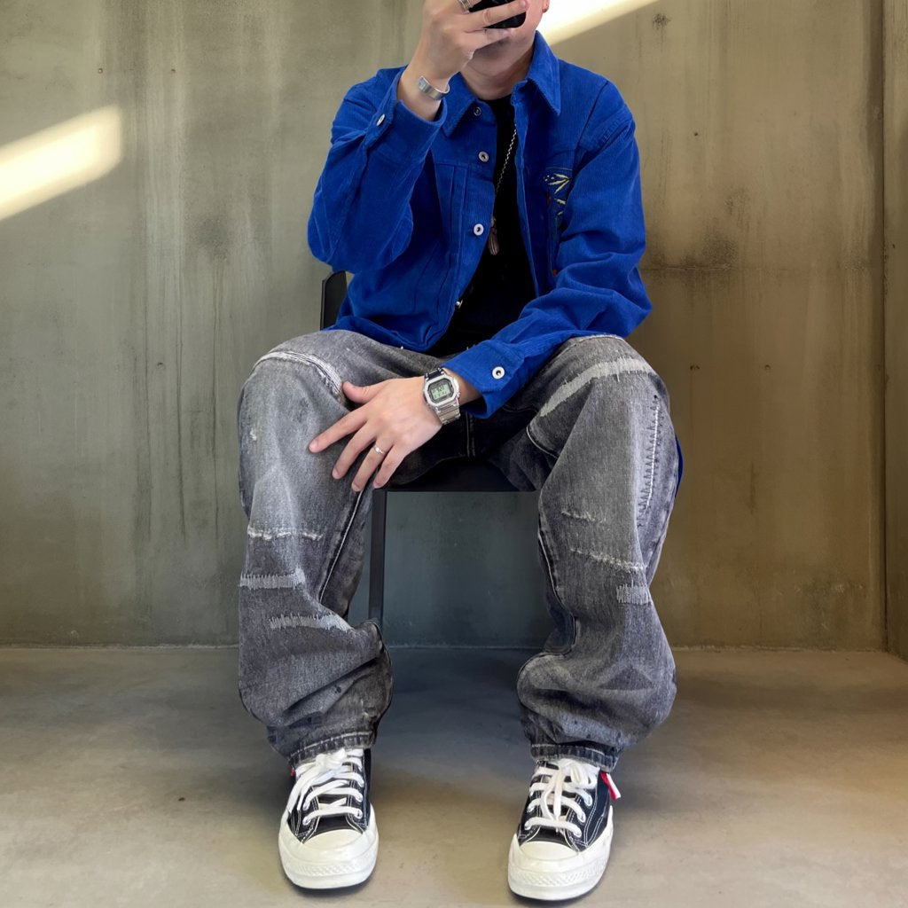 グランジリペアウォッシュワイドデニムパンツ K0706