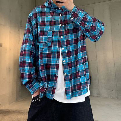 チェック柄フード付きロングシャツ K0628