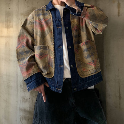 エスニックパターンデニムワークジャケット K0777