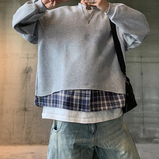 レイヤードチェックヘムスウェット K0695