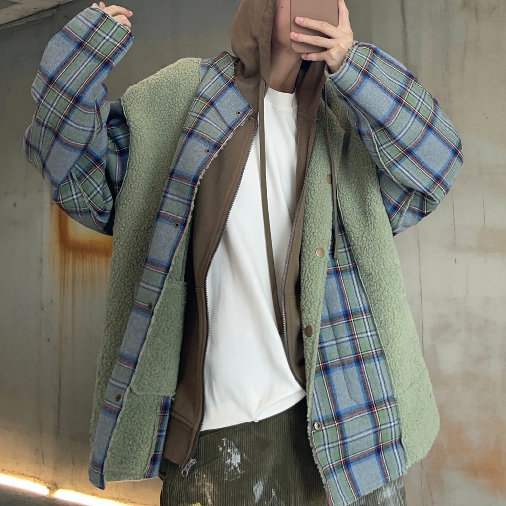 チェックボアパネルドノーカラージャケット K0713