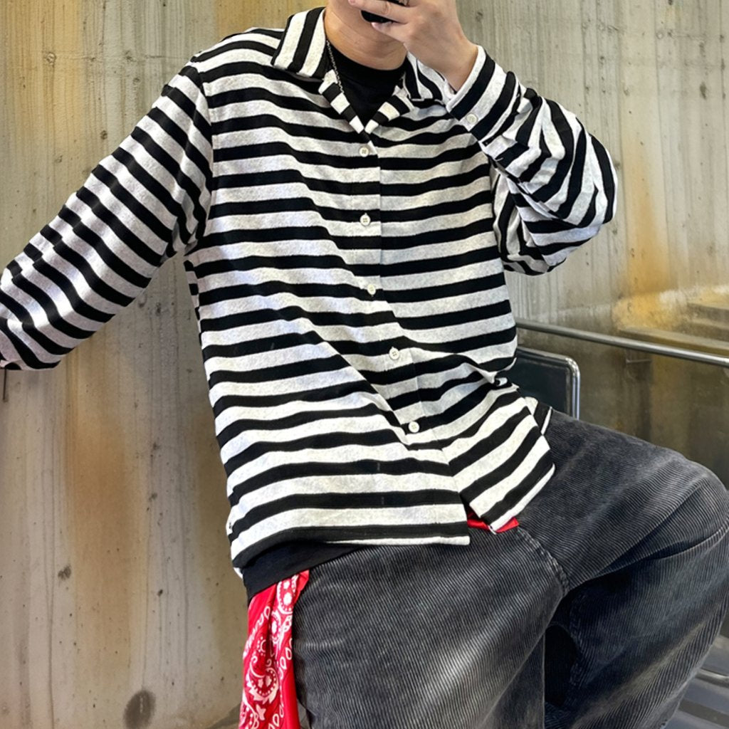 モノクロボーダールーズロングシャツ K0638