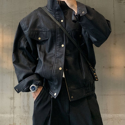 スタンドカラーワークレザージャケット K0776