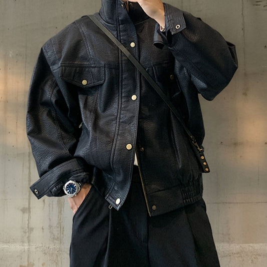 スタンドカラーワークレザージャケット K0776