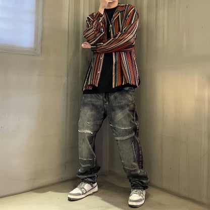 グランジリペアウォッシュワイドデニムパンツ K0706