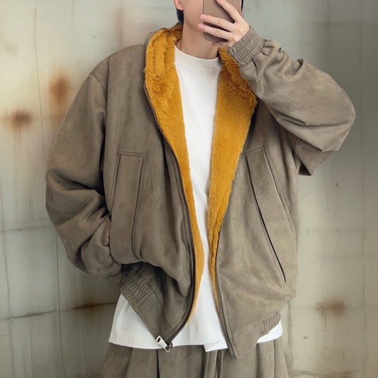 スエードタッチボアリバーシブルフーディジャケット K0712