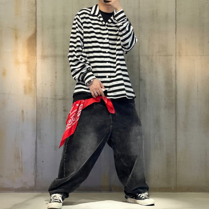 モノクロボーダールーズロングシャツ K0638