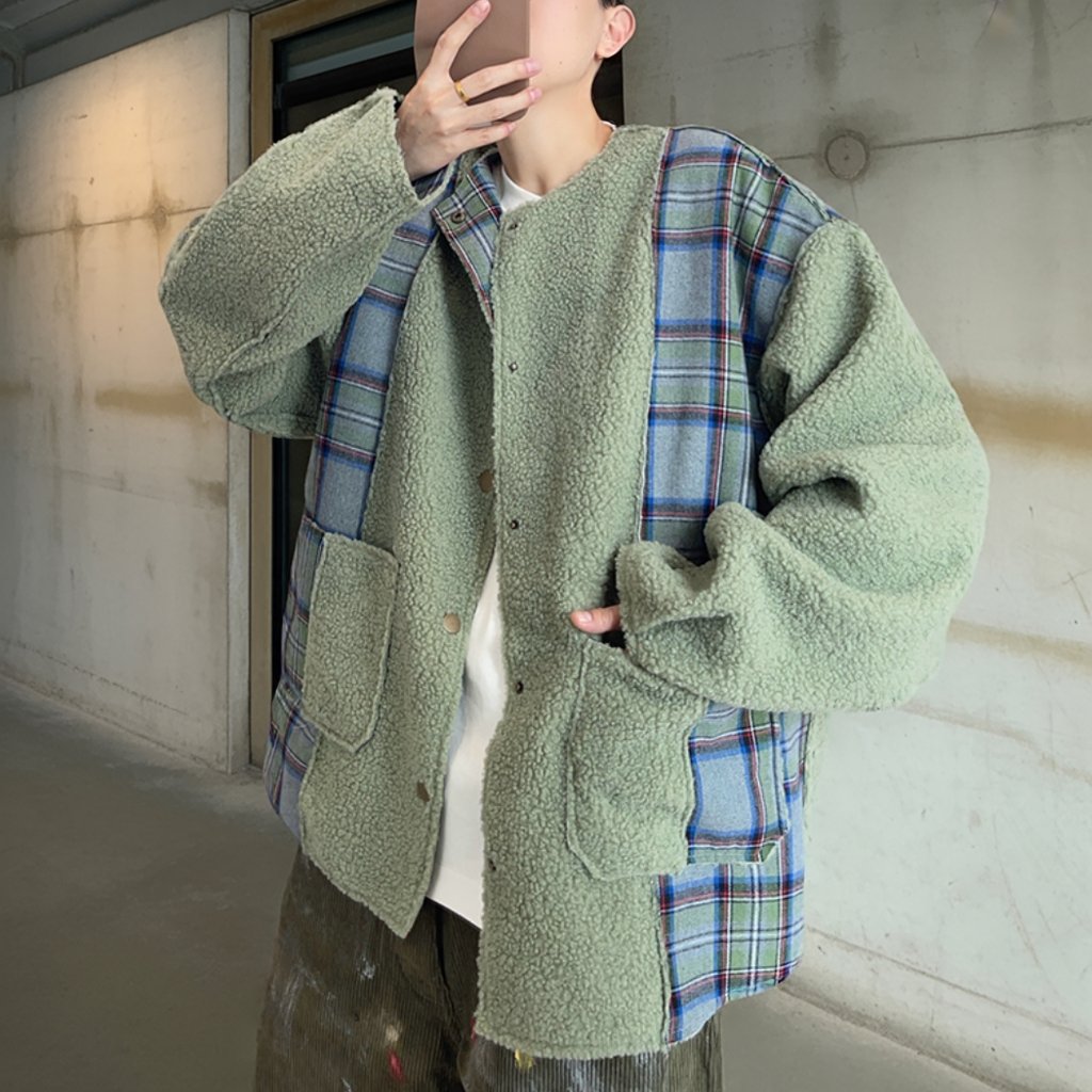 チェックボアパネルドノーカラージャケット K0713