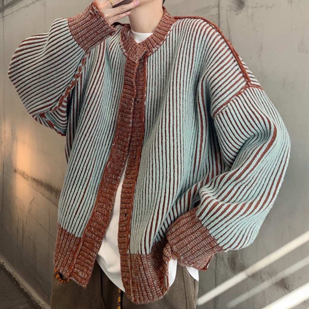 ヴィンテージストライプルーズニットカーディガン K0747