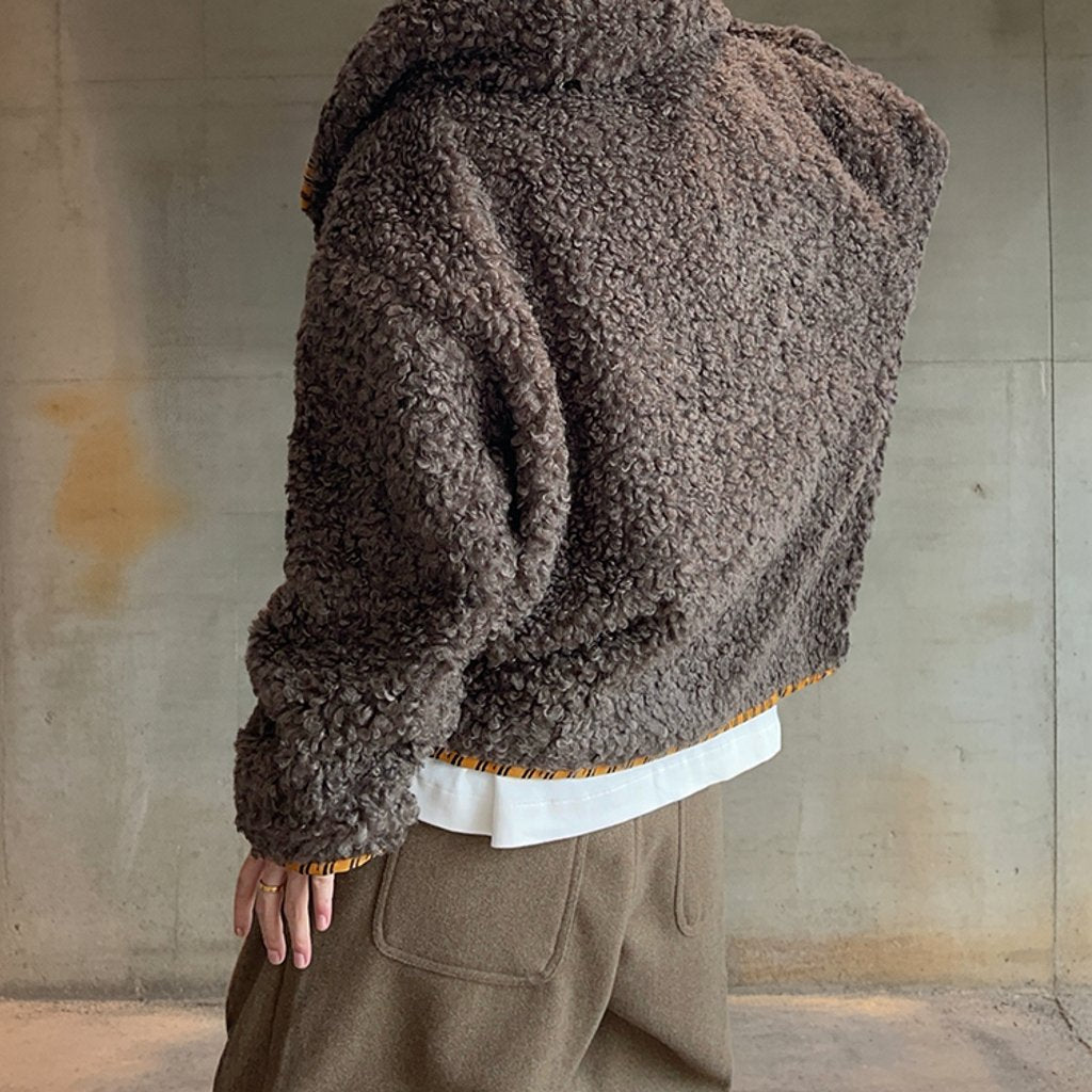 タイガーパイピングカーリーファーフーディブルゾン K0741