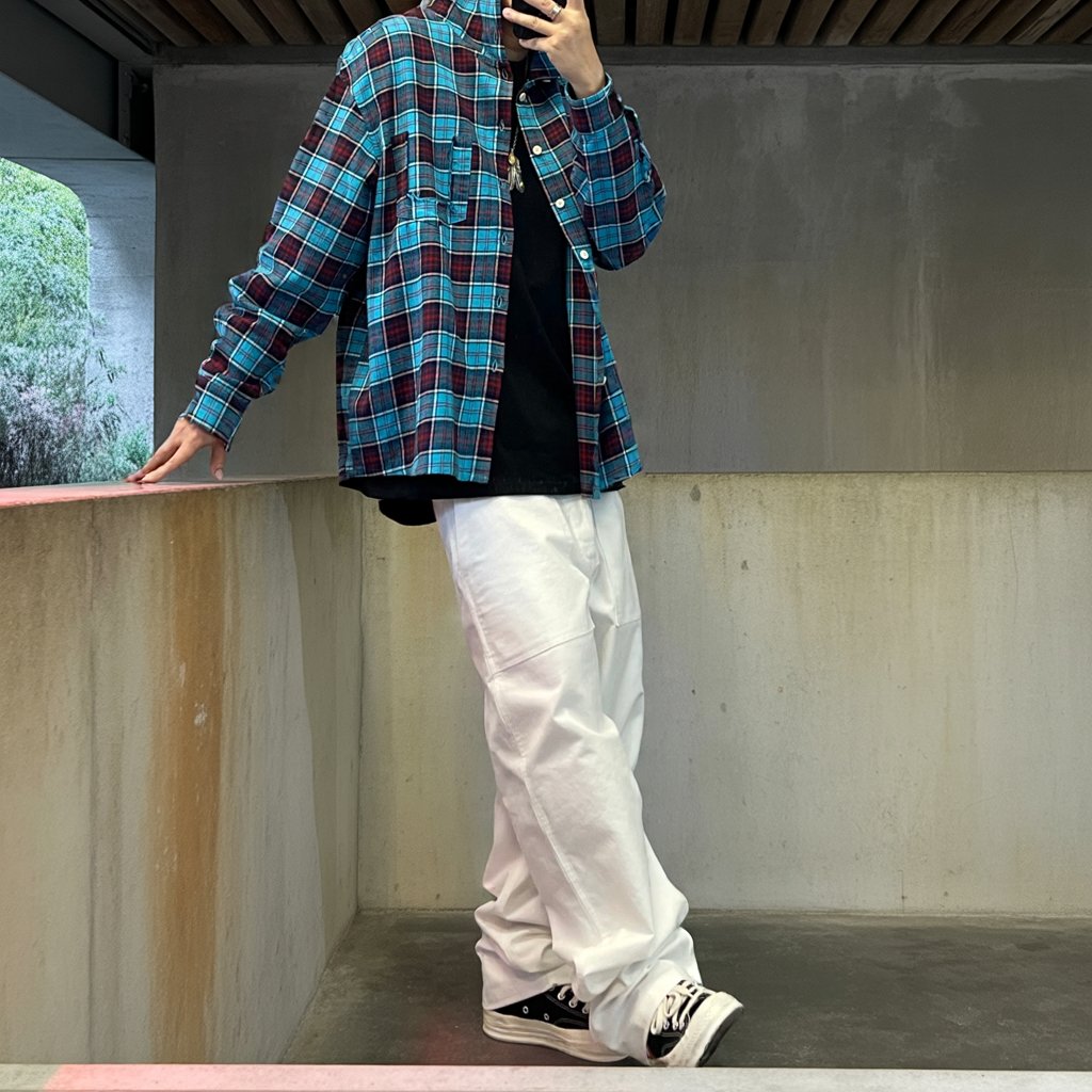 チェック柄フード付きロングシャツ K0628