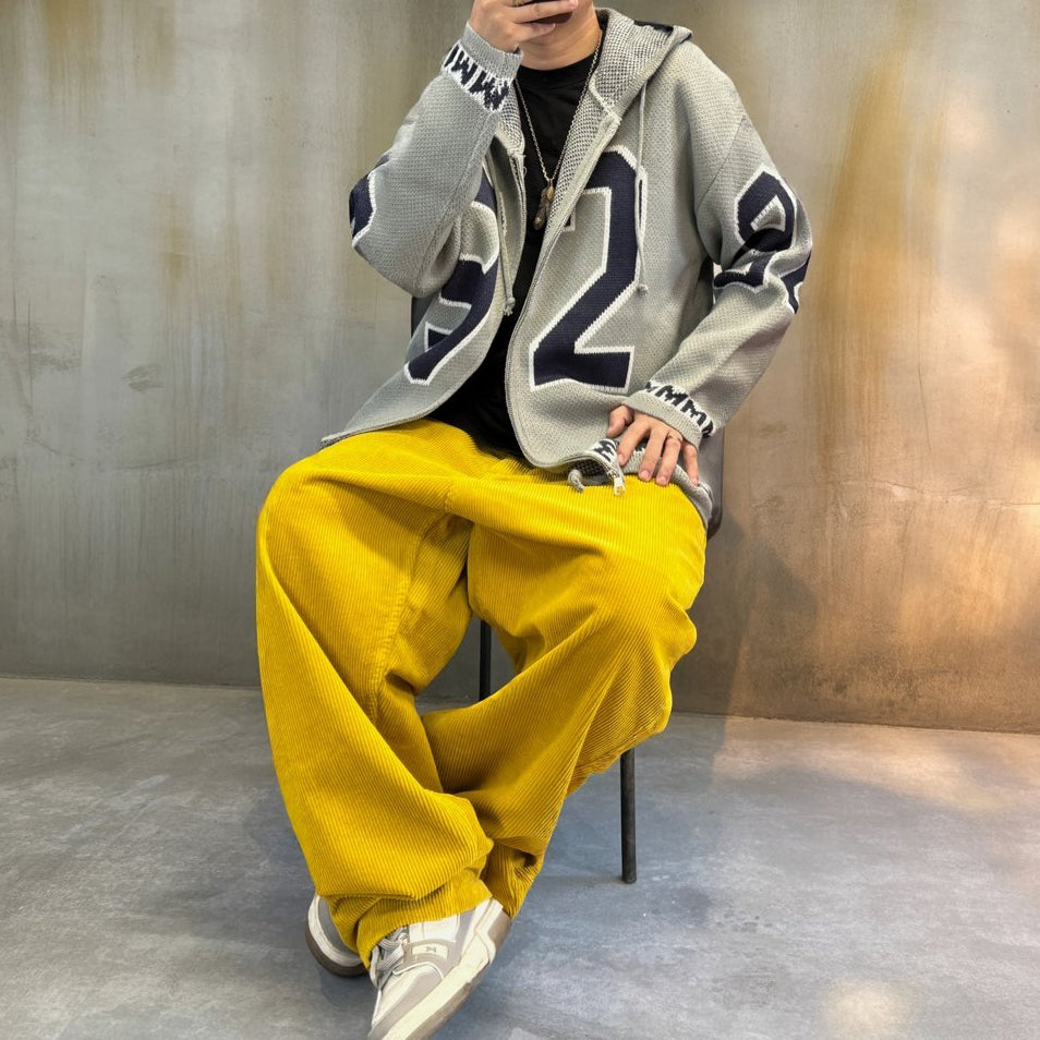 カレッジナンバリングジップアップニットパーカー K0708