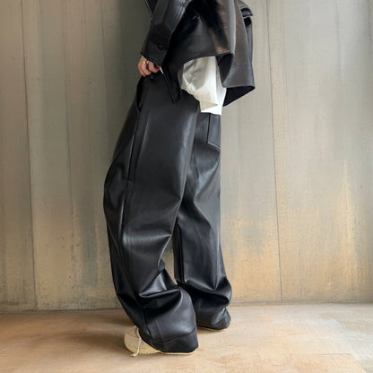 タックデザインPUレザーワイドパンツ K0698