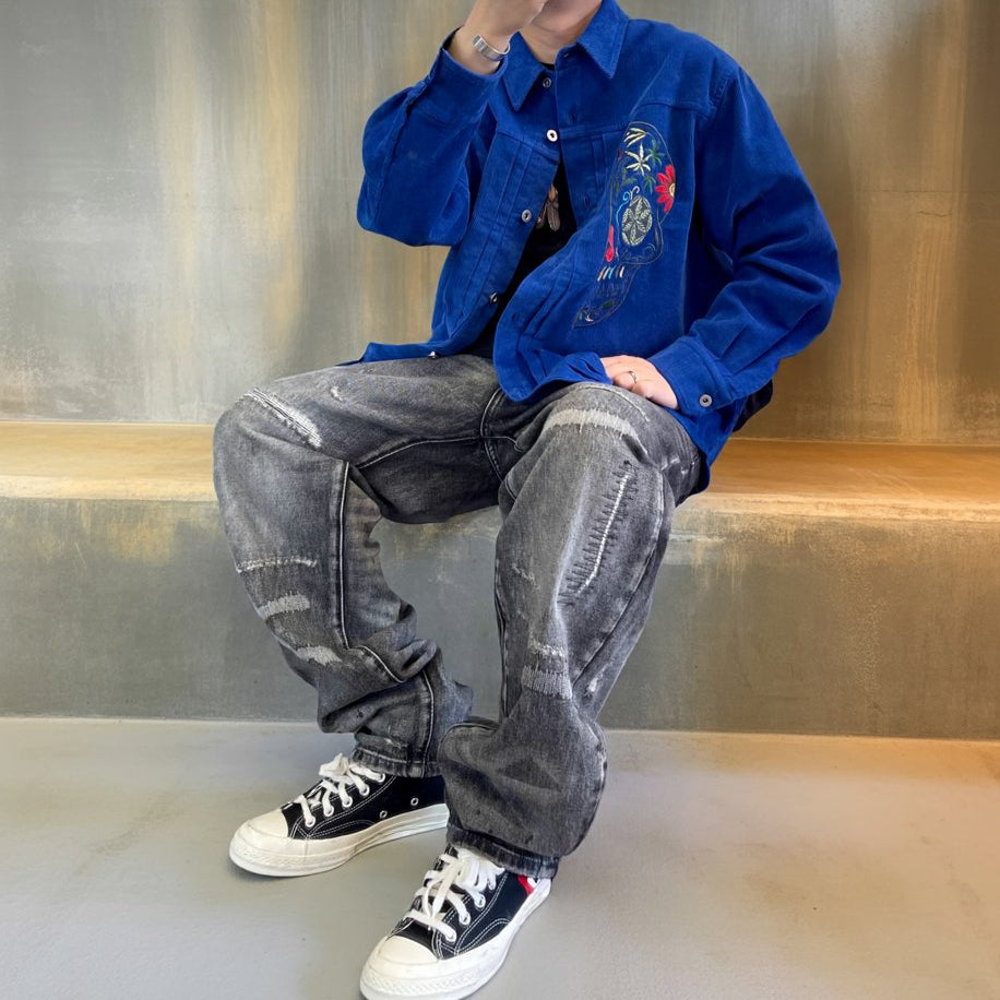 グランジリペアウォッシュワイドデニムパンツ K0706