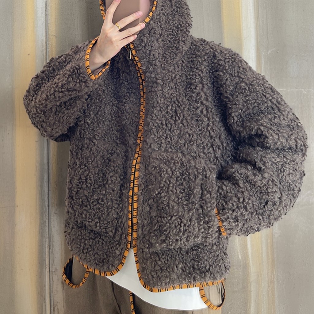 タイガーパイピングカーリーファーフーディブルゾン K0741