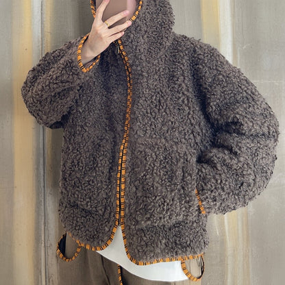 タイガーパイピングカーリーファーフーディブルゾン K0741