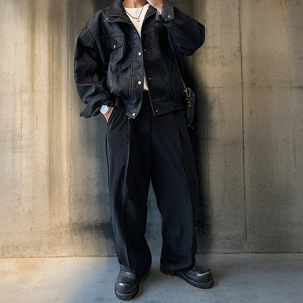 スタンドカラーワークレザージャケット K0776