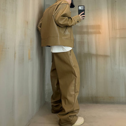 タックデザインPUレザーワイドパンツ K0698