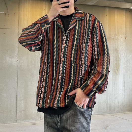 エスニックジオメトリックストライプシャツ K0705