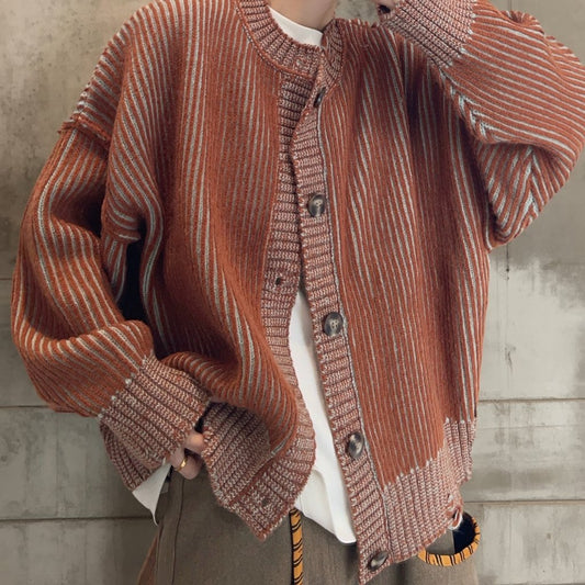 ヴィンテージストライプルーズニットカーディガン K0747