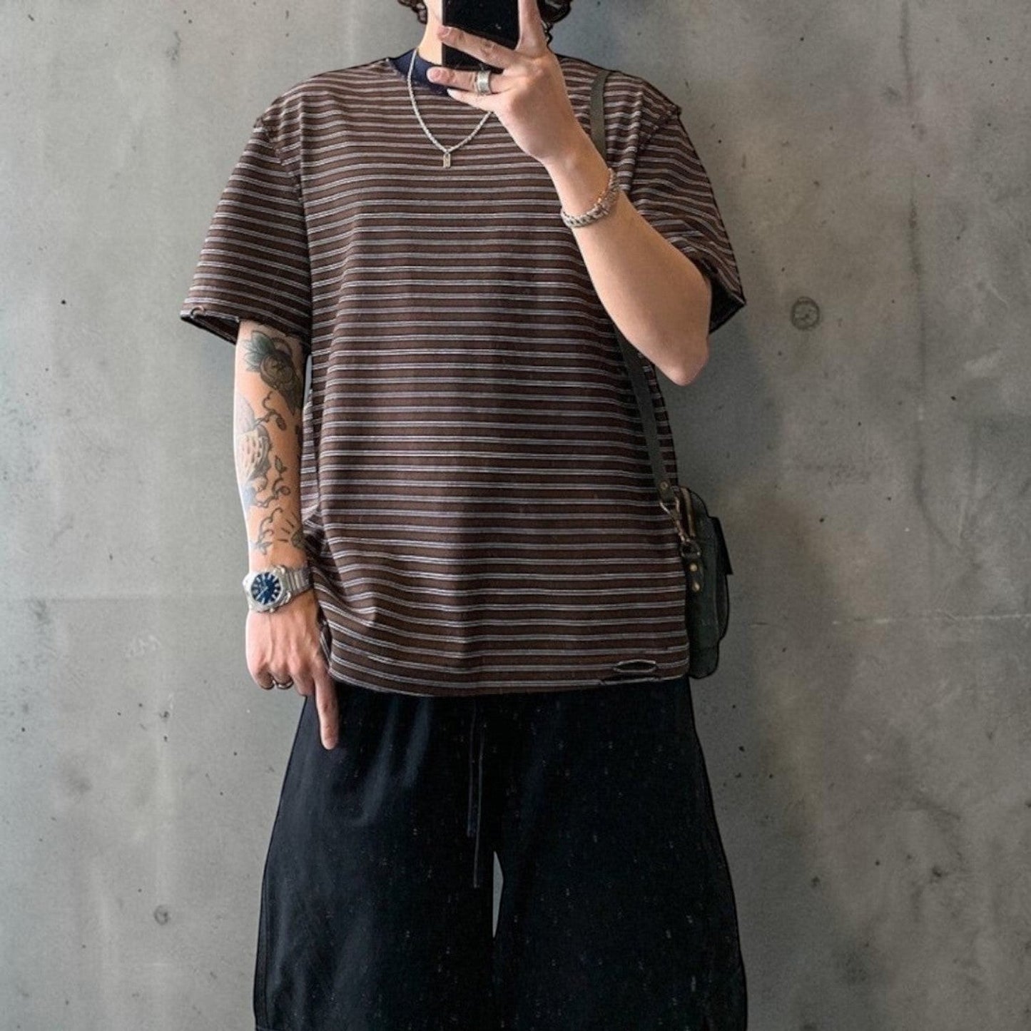 カットオフボーダー半袖Tシャツ K0899