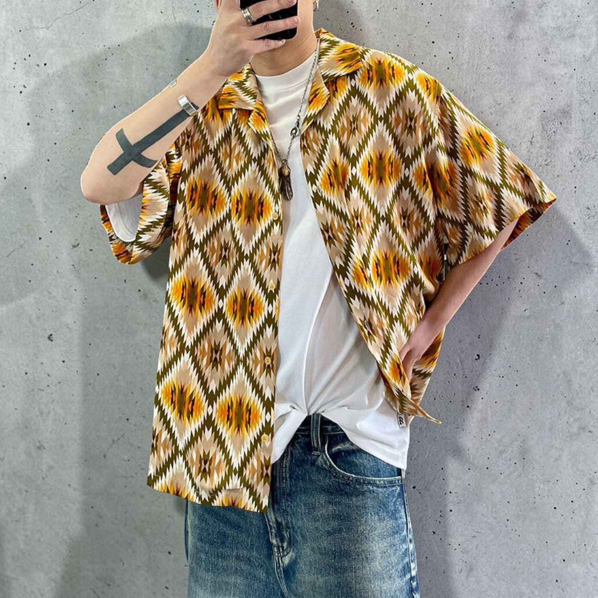 ネイティブパターンオープンカラーシャツ K0847