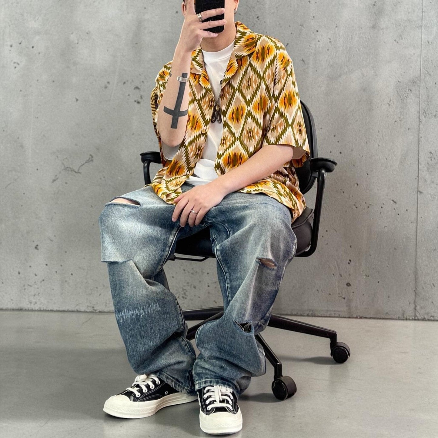 ネイティブパターンオープンカラーシャツ K0847