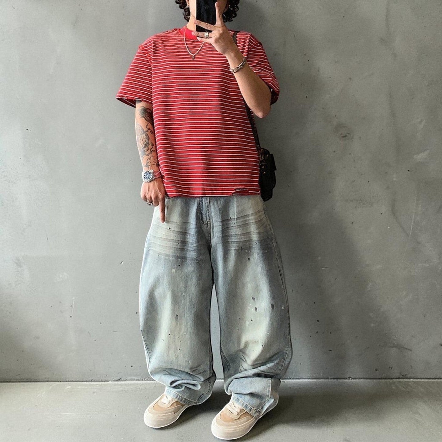 カットオフボーダー半袖Tシャツ K0899