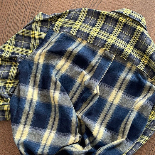 コントラストチェック長袖シャツ K0867