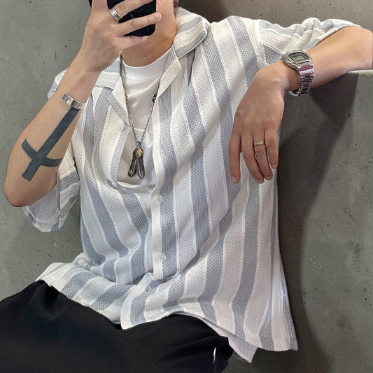 メッシュストライプオープンカラーシャツ K0843