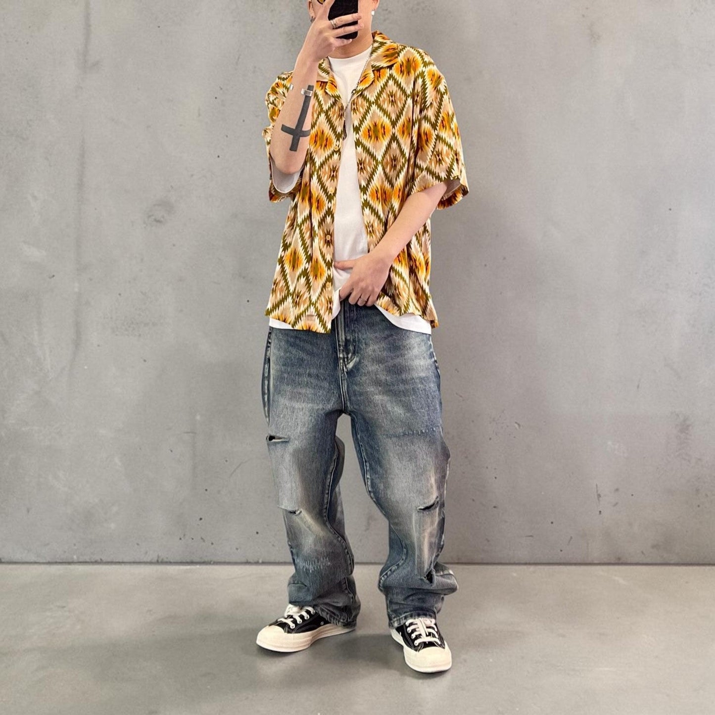 ネイティブパターンオープンカラーシャツ K0847