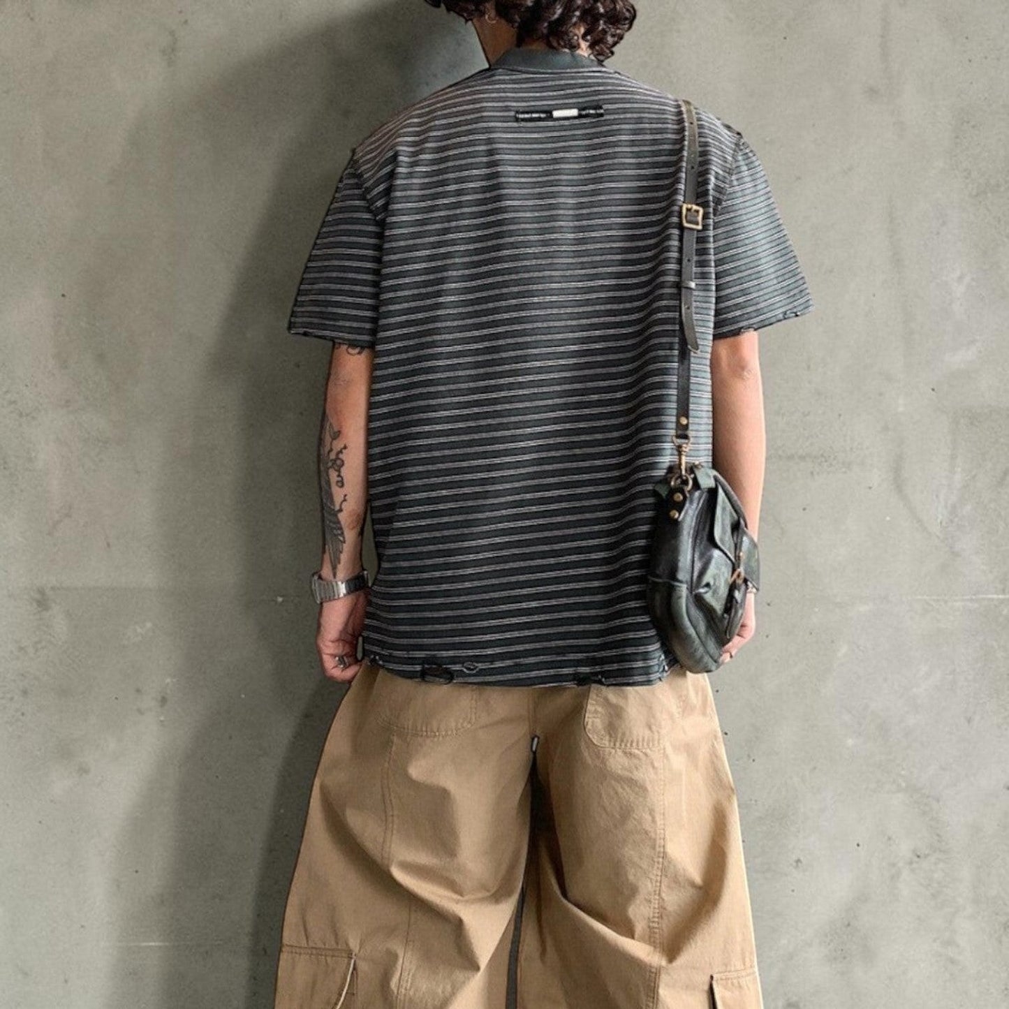 カットオフボーダー半袖Tシャツ K0899