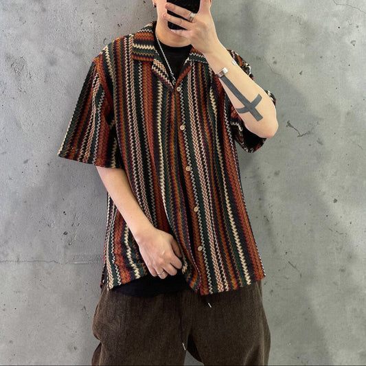 ジグザグストライプオープンカラーシャツ K0897