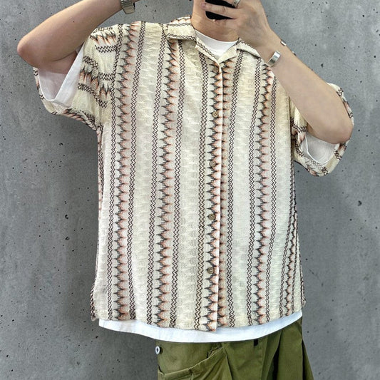 エスニックストライプオープンカラーシャツ K0839