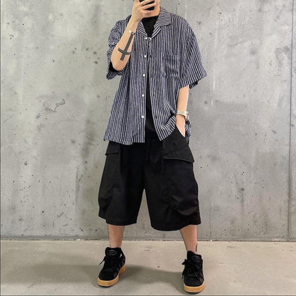 ストライプオープンカラー半袖シャツ K0844