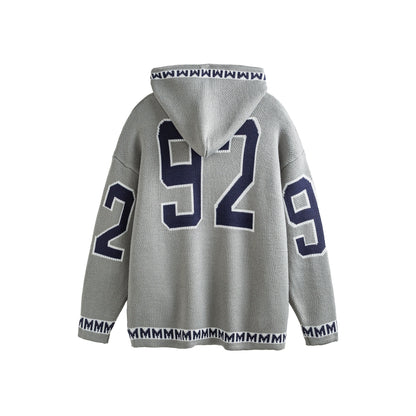 カレッジナンバリングジップアップニットパーカー K0708