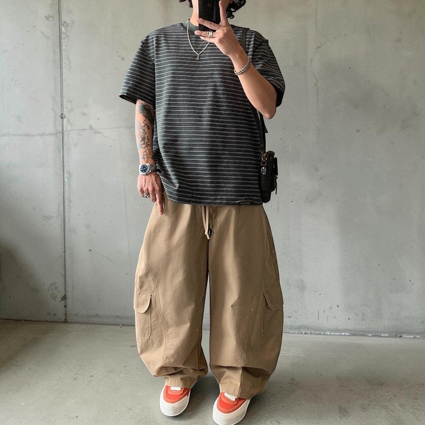 カットオフボーダー半袖Tシャツ K0899