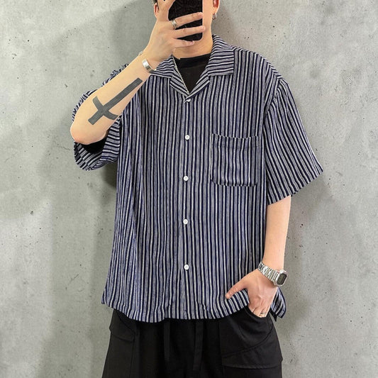 ストライプオープンカラー半袖シャツ K0844