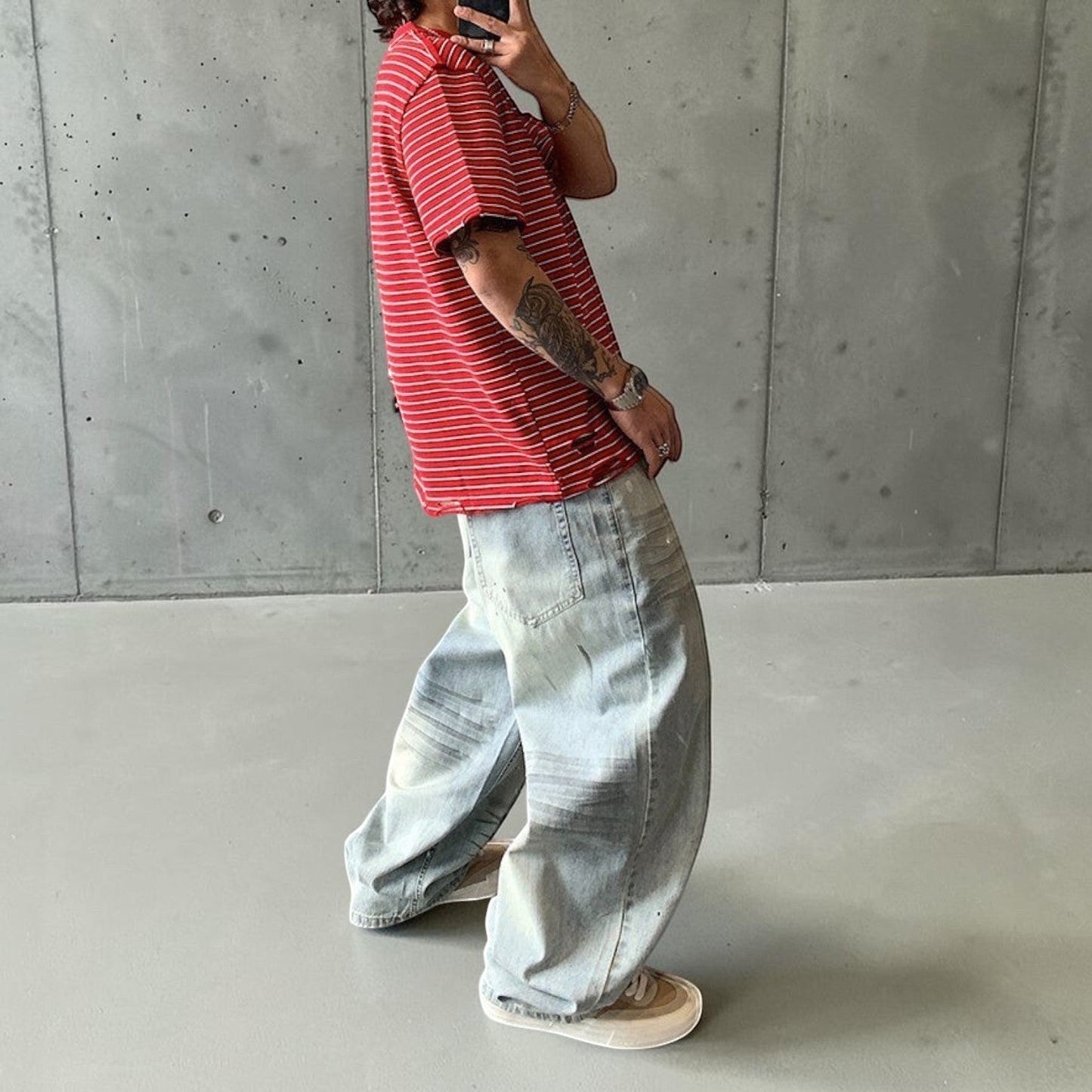 カットオフボーダー半袖Tシャツ K0899