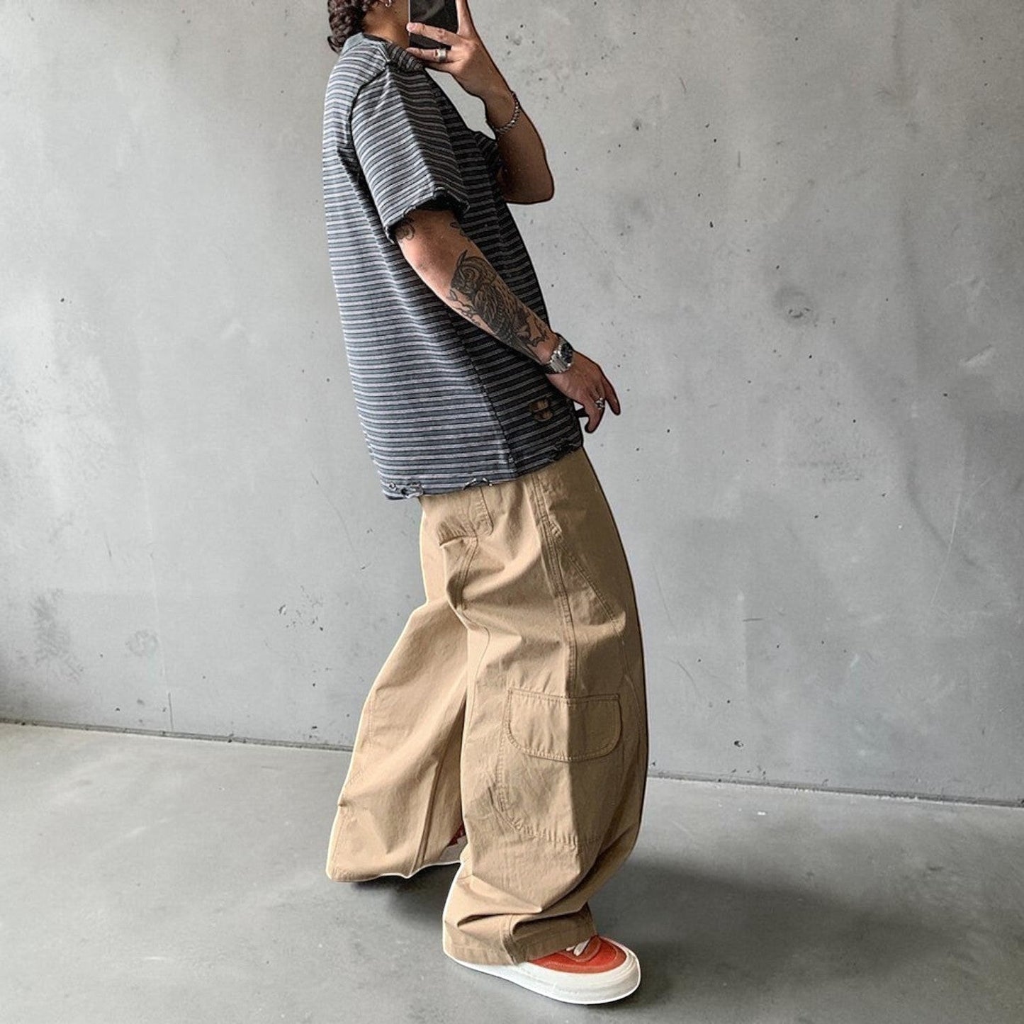 カットオフボーダー半袖Tシャツ K0899