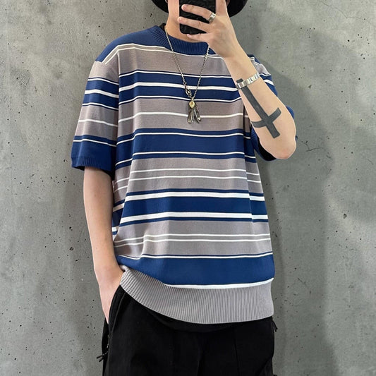 マルチボーダーニット半袖トップス K0849