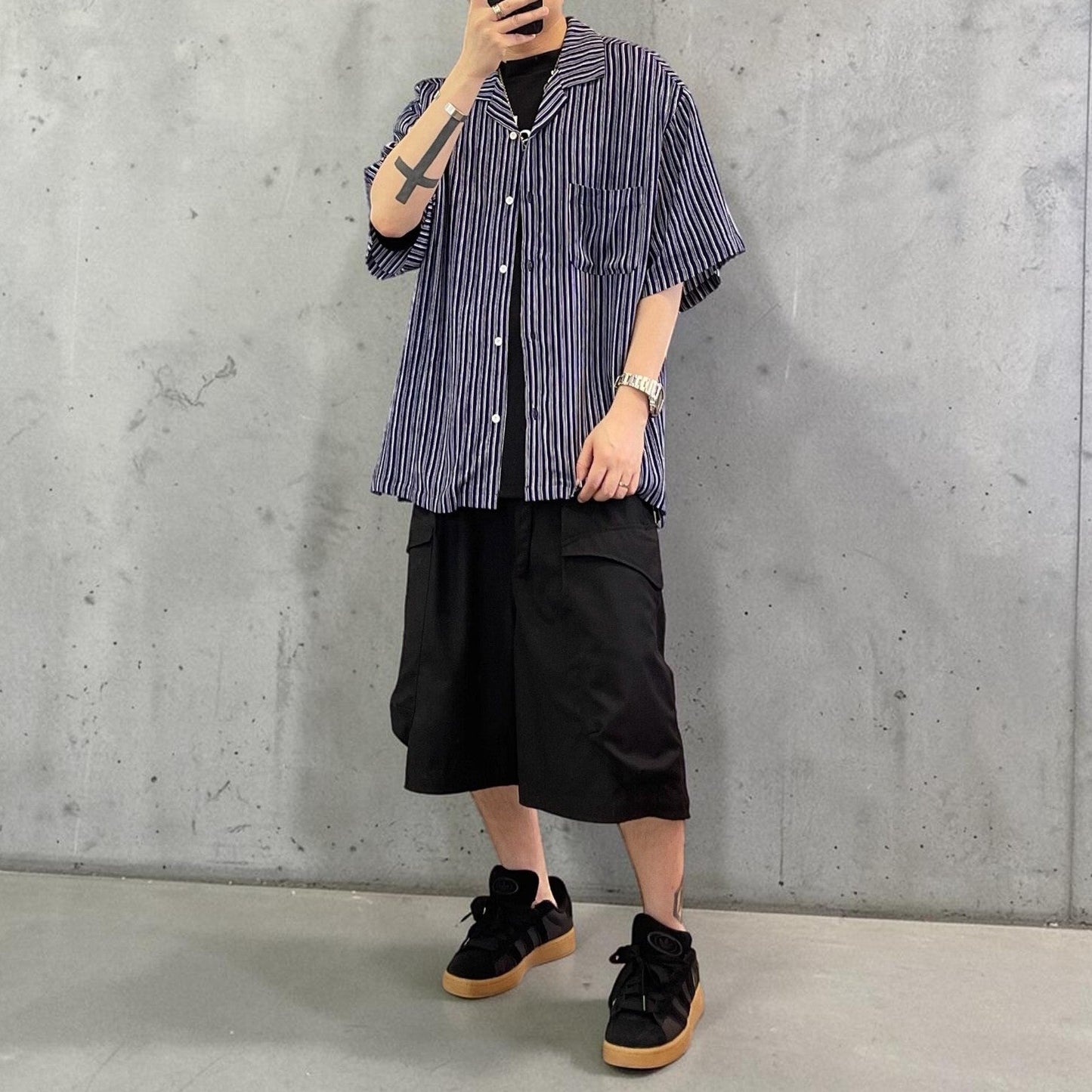 ストライプオープンカラー半袖シャツ K0844