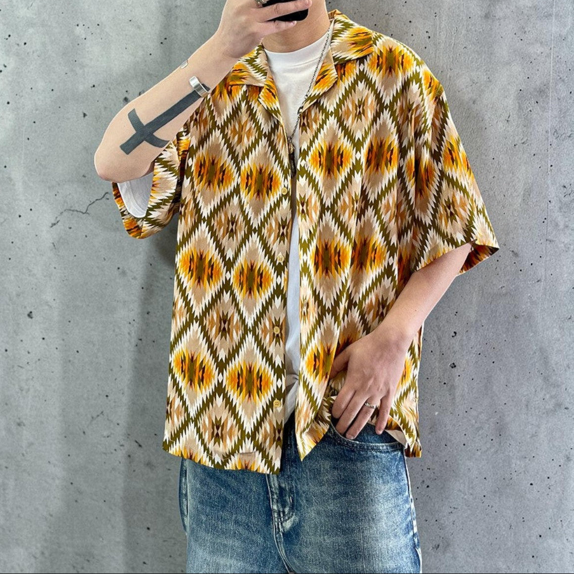ネイティブパターンオープンカラーシャツ K0847